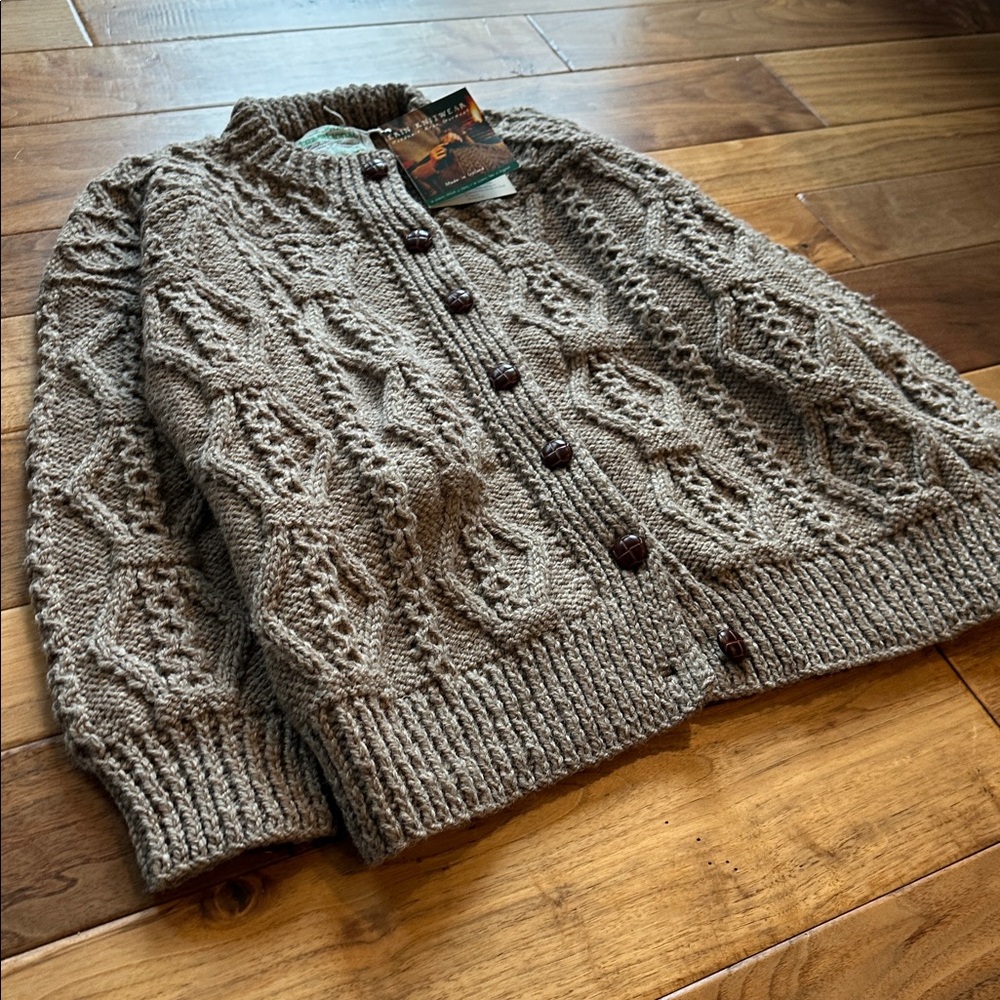 NWT VTG Handknit Irish Erin Knitwear WOOL fisherman cable knit cardigan - Picture 5 of 5